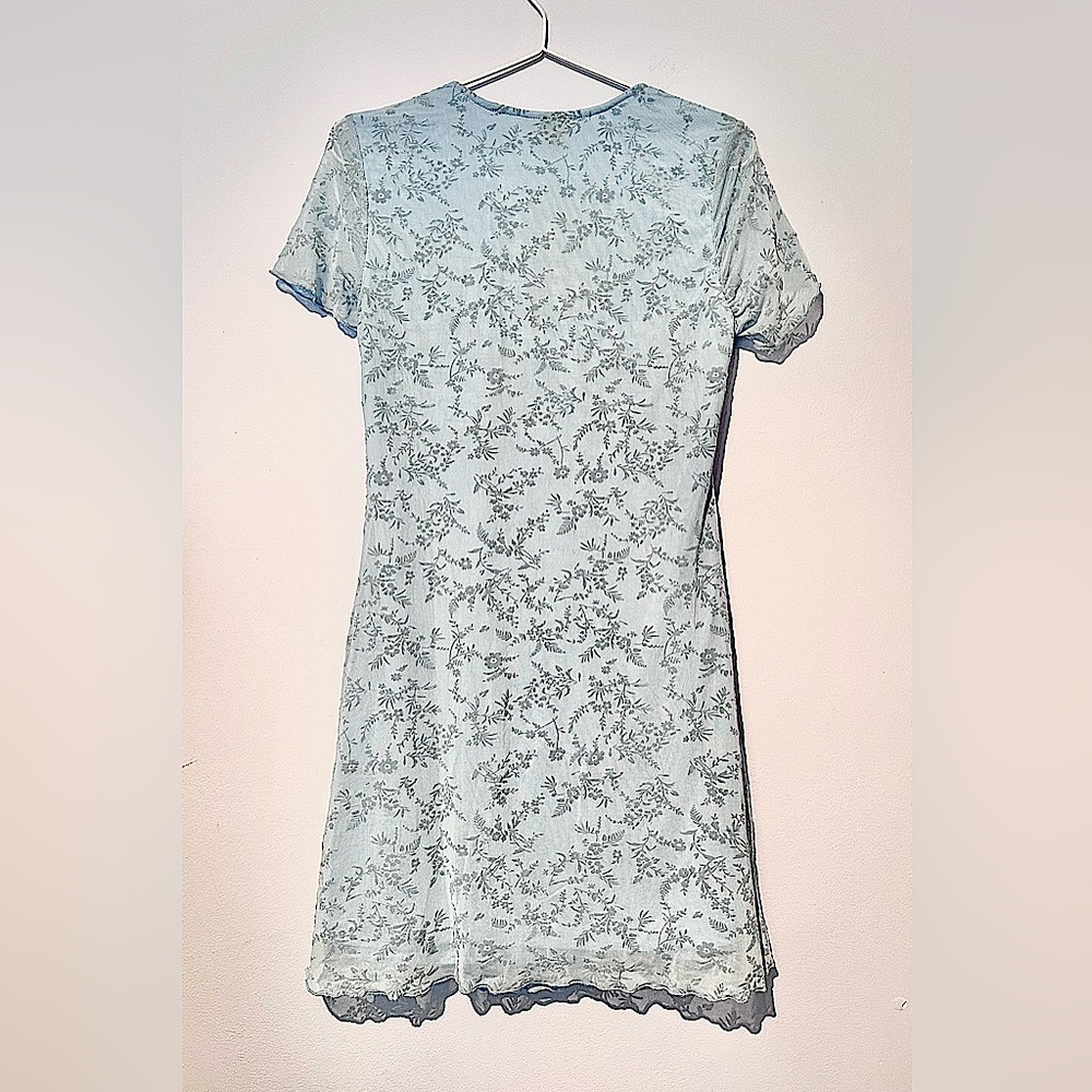 🍧 2/$20  NWT SHEIN floral mesh overlay mini dress (soft blue) - Picture 2 of 2